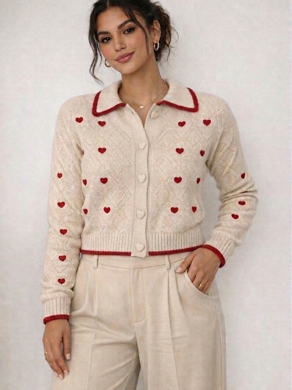 BNWT Very Truly Yours Cream Heart Embroidered Cardigan L Coquette Romantic